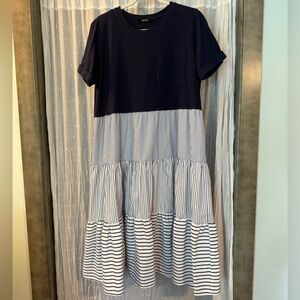 Navy Blue Striped Dress Sz. L